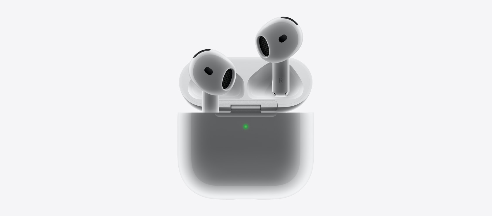 AirPods 4 装入充电盒时的画面。