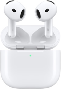 AirPods 4 充电盒打开，展示悬浮在充电盒上方的 AirPods。