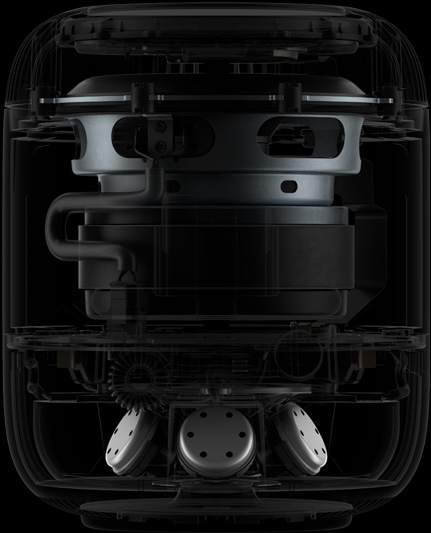 HomePod 侧面内部结构图，展示内部主要组件